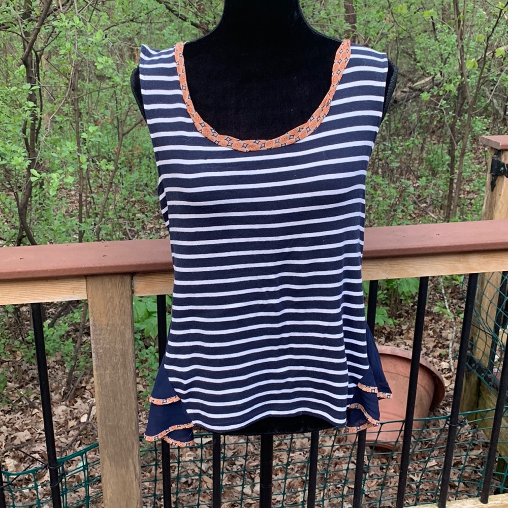 Anthropologie blue and white striped hi lo top.  446
